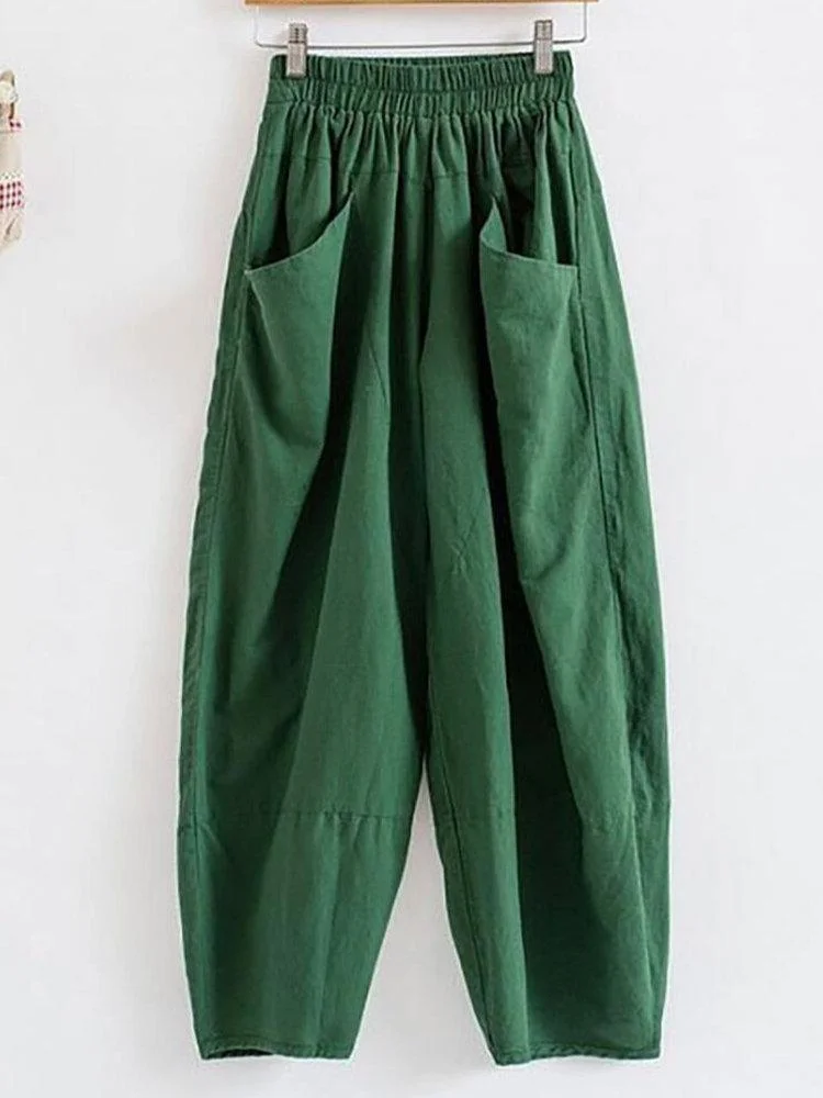 Solid Color Elastic Waist Plus Size Harem Pants