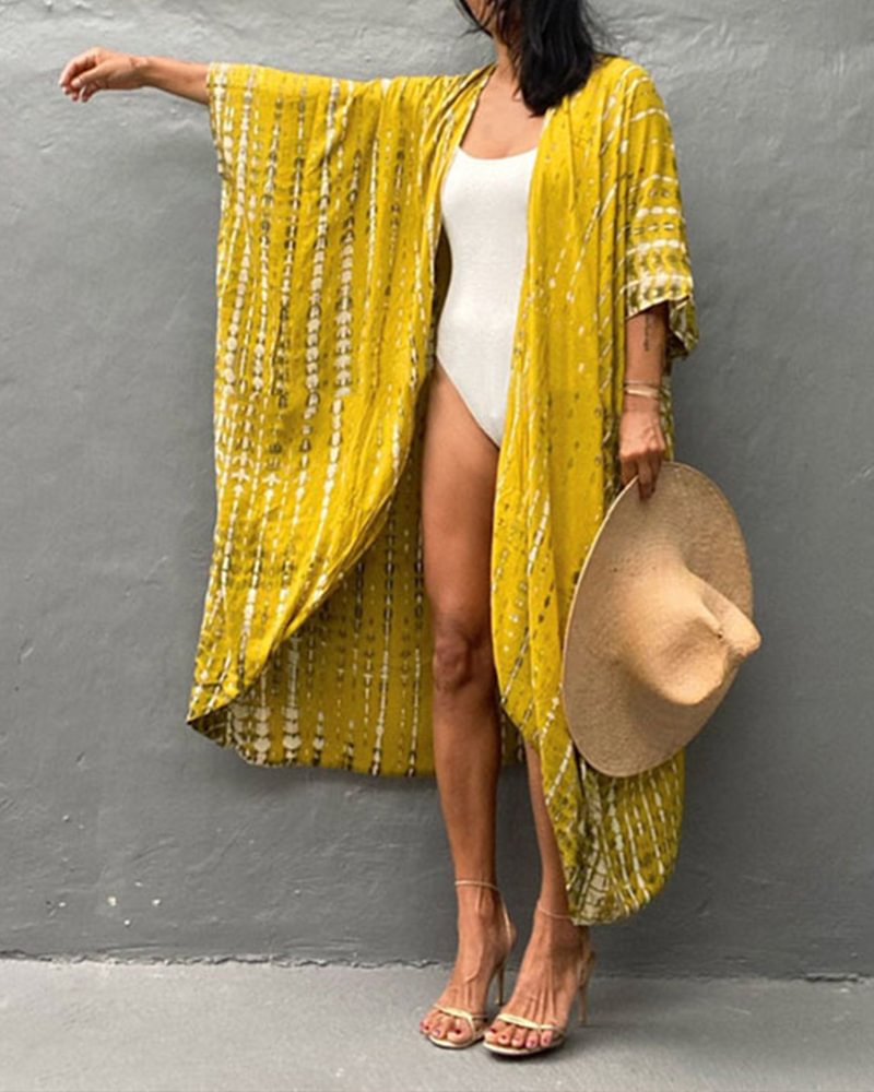 Women's Printed Beach Cover-Up Robe Style Resort Sun Shirt Cardigan