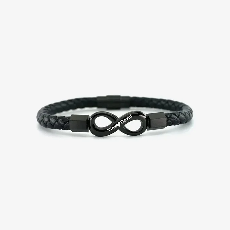 For Love - I Love You Forever & Always Customized Double Names Infinity Leather Bracelet