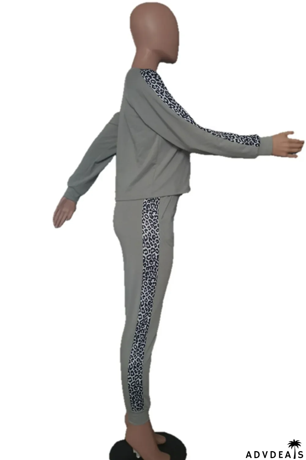 Grey Casual Print Patchwork O Neck Long Sleeve Two Pieces