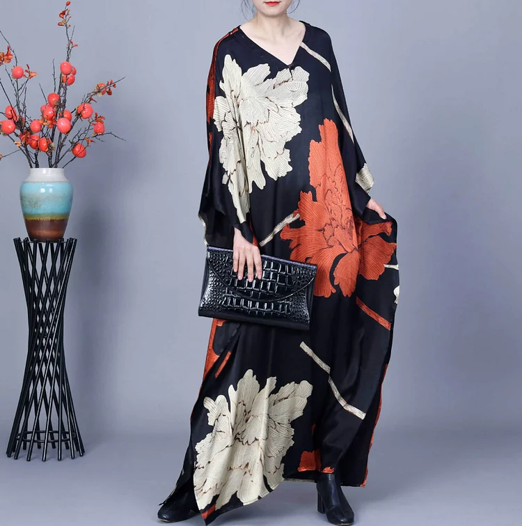Elegant Style Printed Long Sleeve Maxi Dress