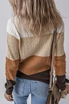 Women's Khaki Colorblock Round Neck Cable Knit Sweater