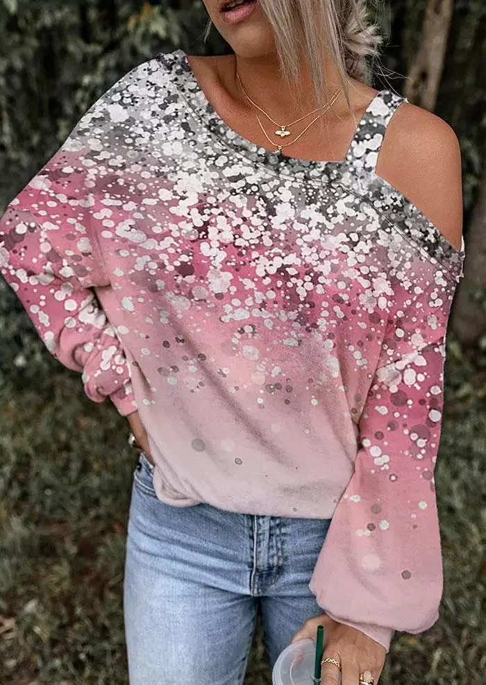 Polka Dot Print Pint Off-shoulder T-shirt