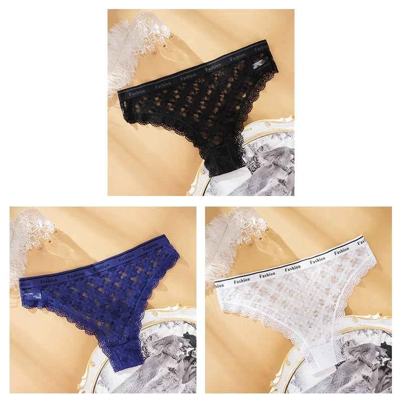 Fashion Lace Hollow Briefs Comfortable And Soft Panties Women's Sexy Close-Fitting Panties Low Rise 3PCS Underwear Lingerie