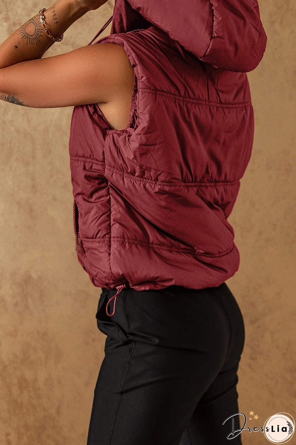 Zip-up Side Pockets Hooded Puffer Vest