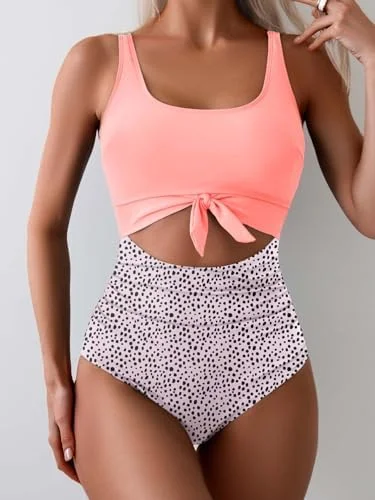 Women's One Piece Tummy Control Cut Out Tie Knot Swimsuit