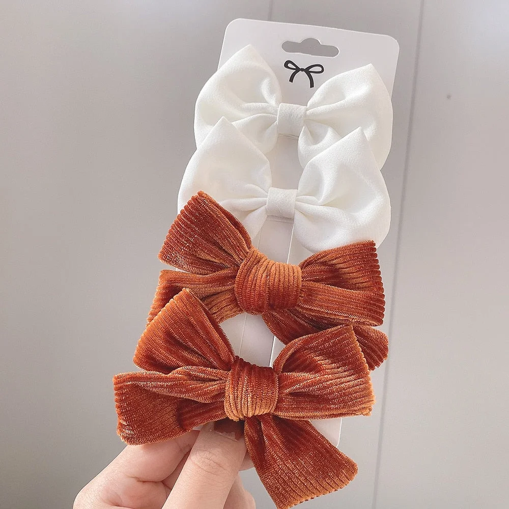 4Pcs/set Leopard Print Hairpins Bowknot Hair Clips For Cute Girls Cotton Safty Barrettes Hairgrip Headwear Kids Hair Accessories