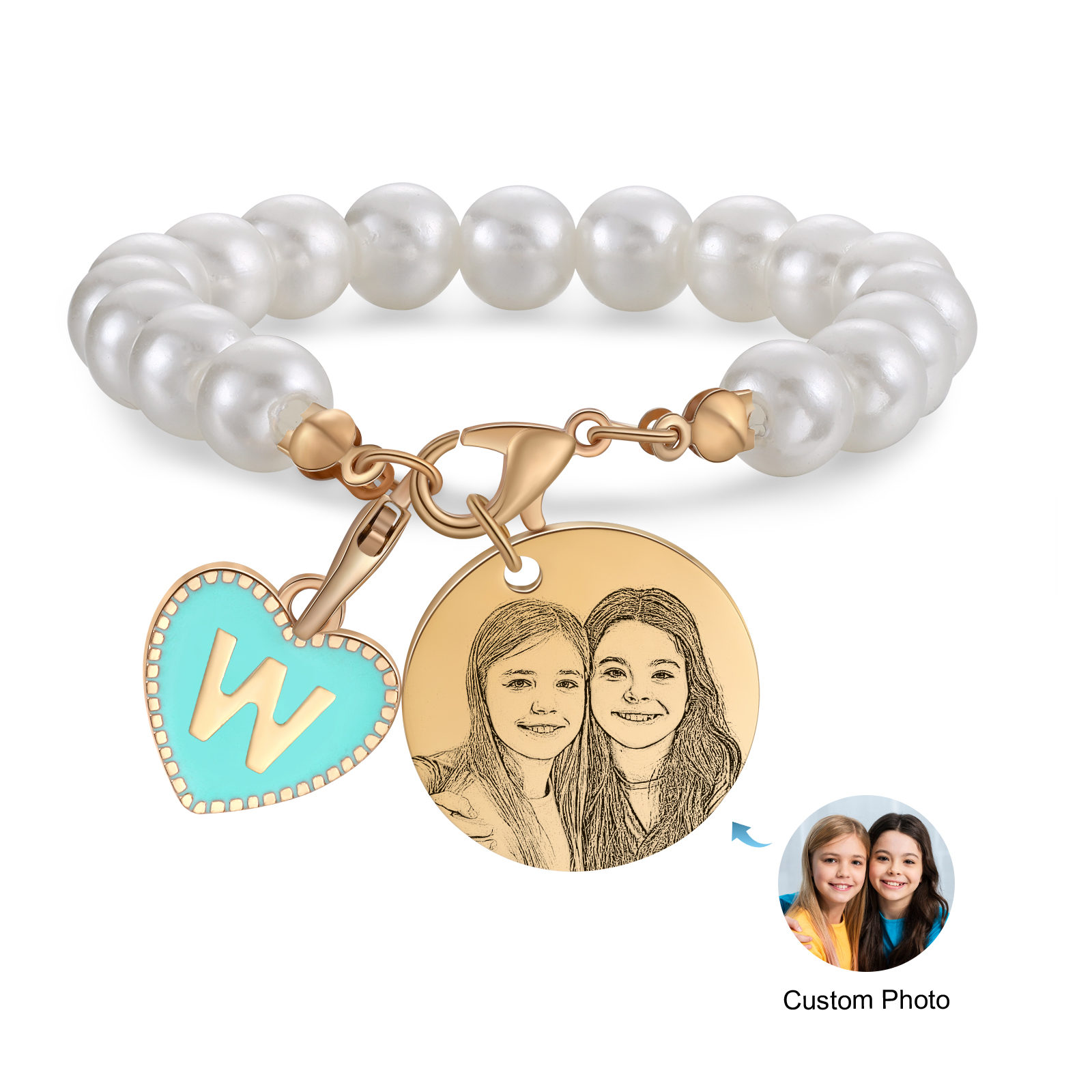 Personalised 26 Letters Pendant Custom 1 Photo Hanging Ornament Beaded Bracelet Back-to-School Gift for Girls-Jessemade AU