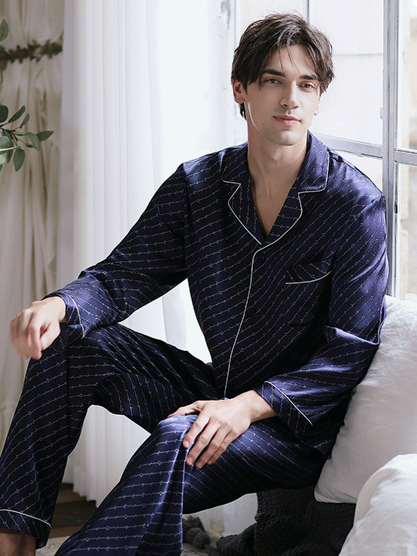 22 MOMME  Pyjama  en soie homme à style rayure-Chouchouhome