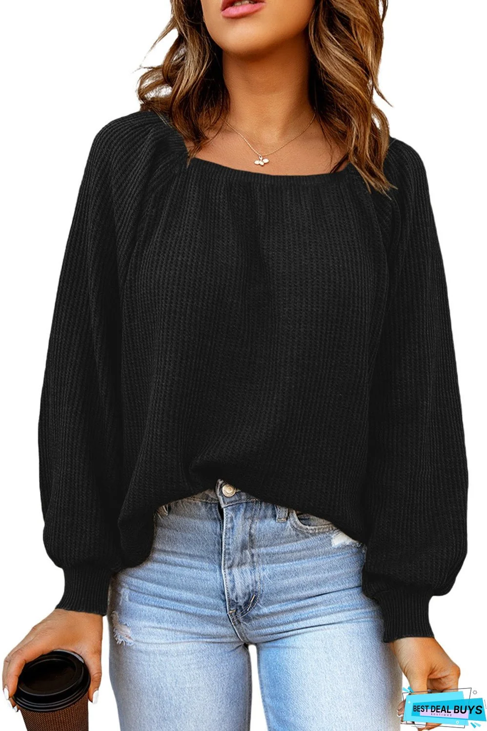 Scoop Neck Waffle Knit Top