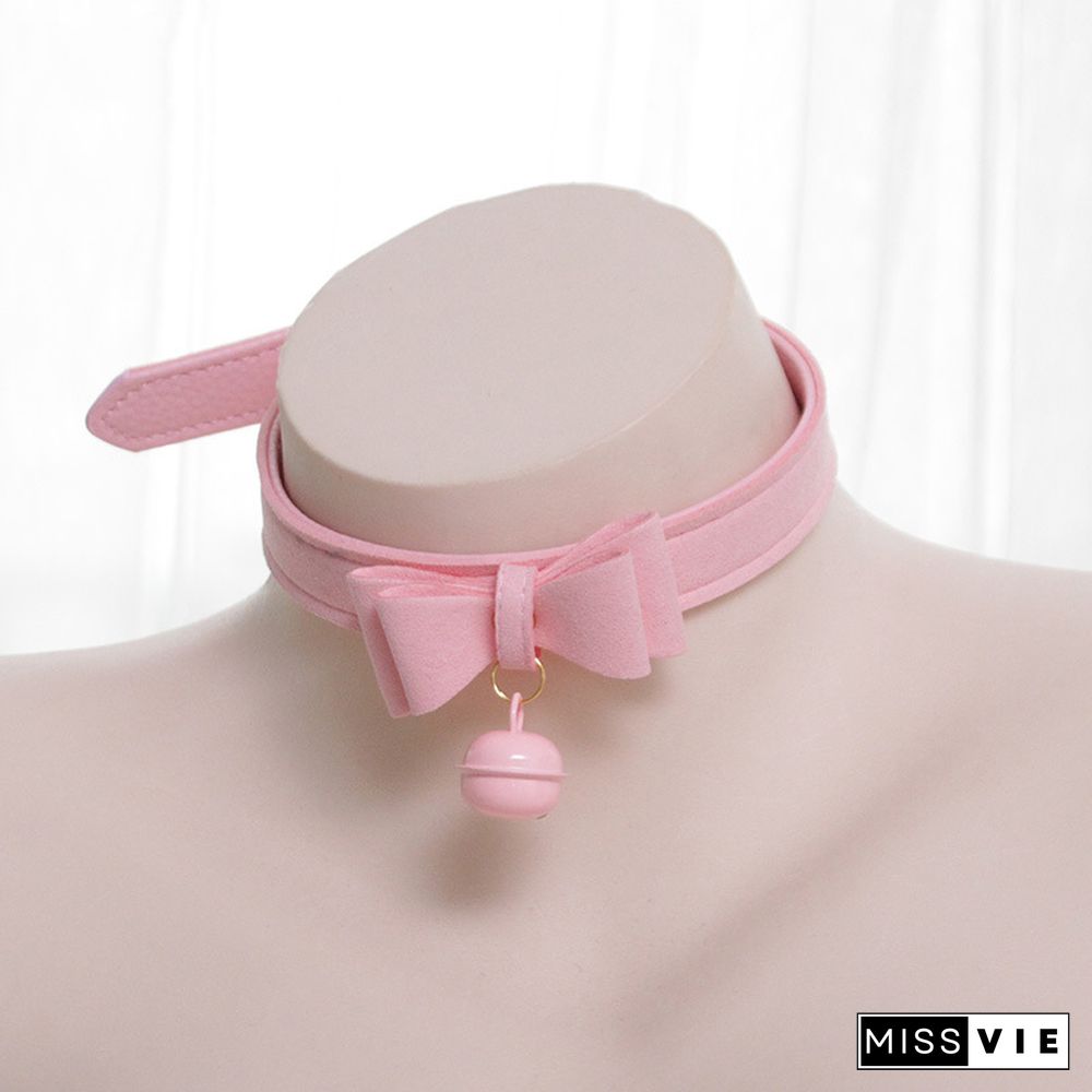 Bow Knot Small Bell Leather Collar