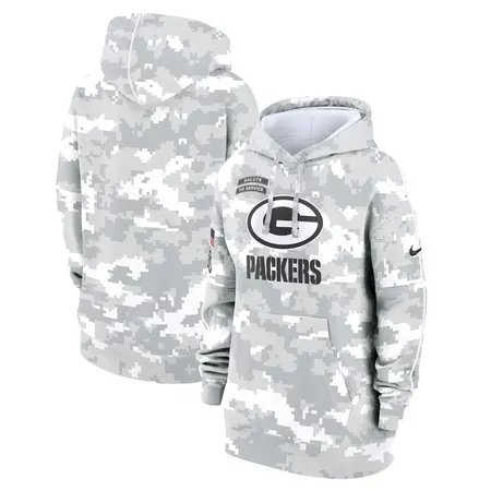 Women's Green Bay Packers  Arctic Camo 2024 Salute To Service Club Fleece Pullover Hoodie