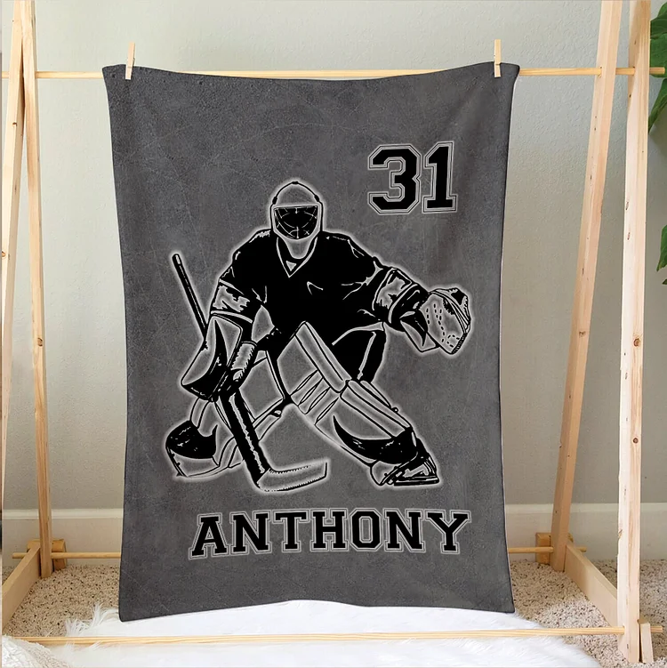 Personalized Hockey Blanket, Hockey Player Soft Cozy Blankets | BKKid321