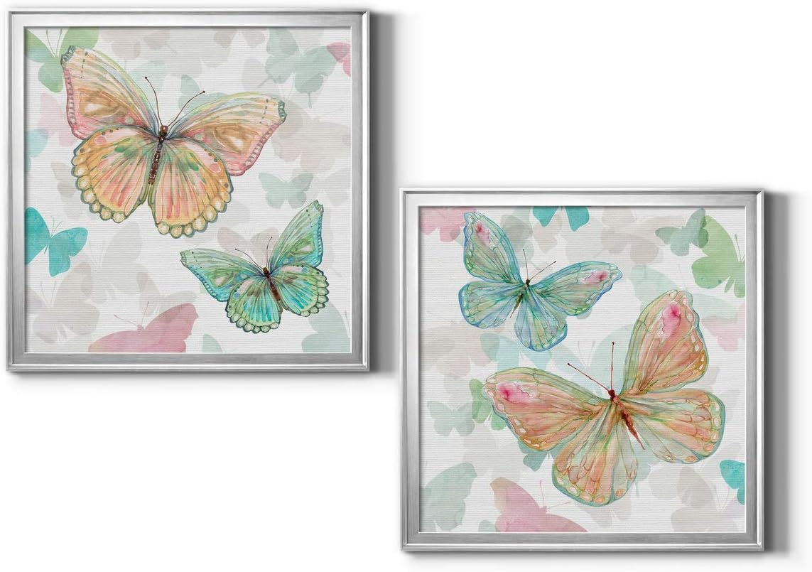 Neutral Color Wall Art, Wall Dcor Canvas, Beaches, Floral, Animals, Bohemian, & Vintage Styles, Ready to Hang -Silver Framed, Asbury Garden Butterflies I 22X22 22X22