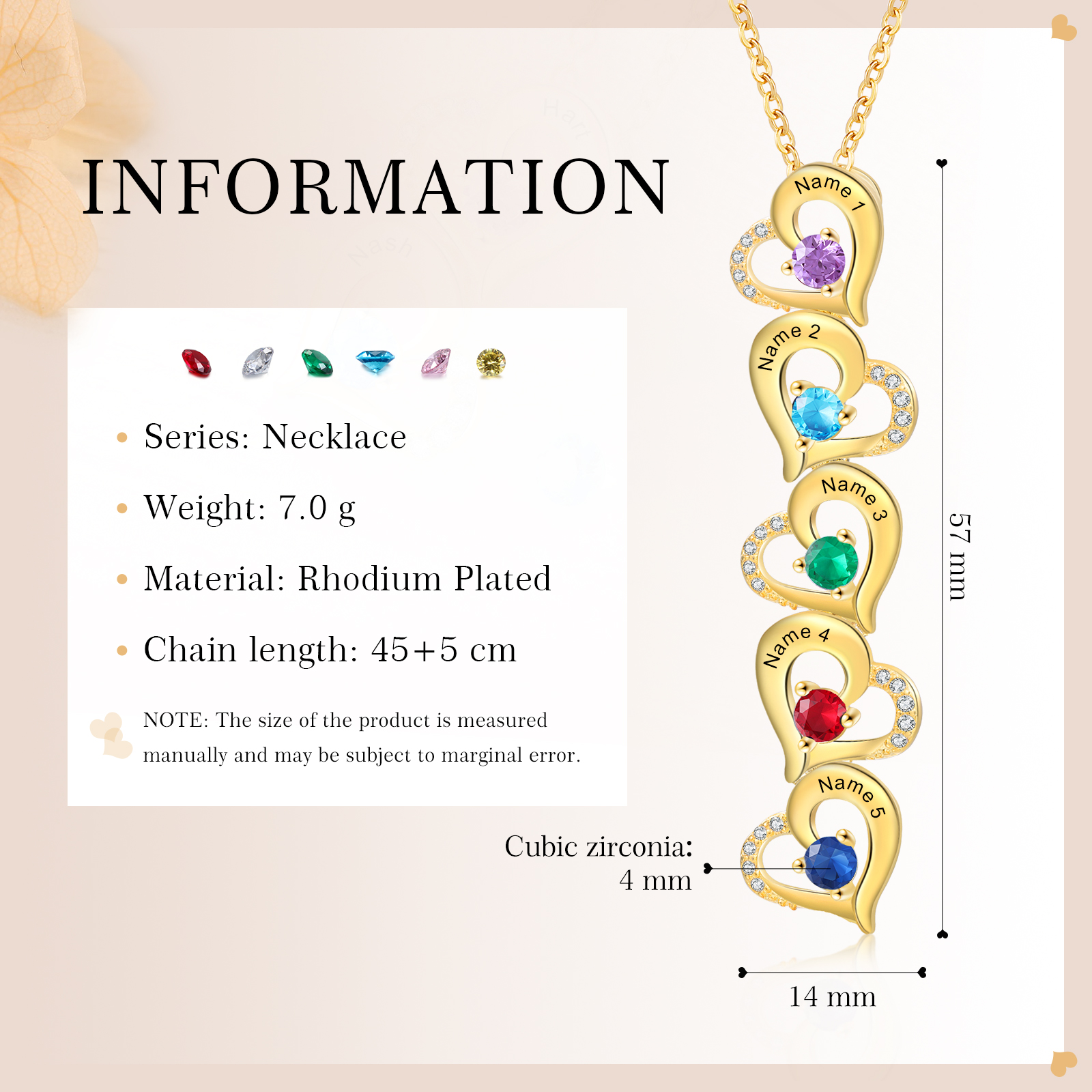 5 Names - Personalised Heart Pendant Necklace Custom Birthstones & Names Necklace Birthday Gift for Her-Jessemade AU