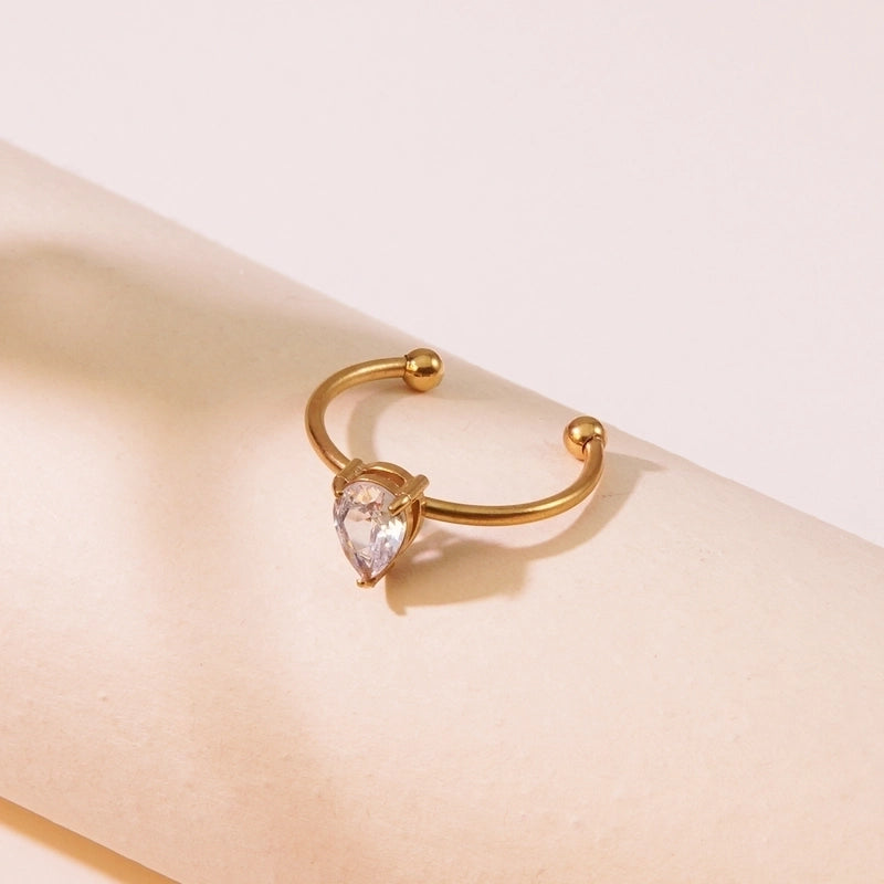 Tropical Minimalist Cool Style Triangle Geometric 304 Stainless Steel Artificial Rhinestones 18K Gold Plated Inlay Open Rings