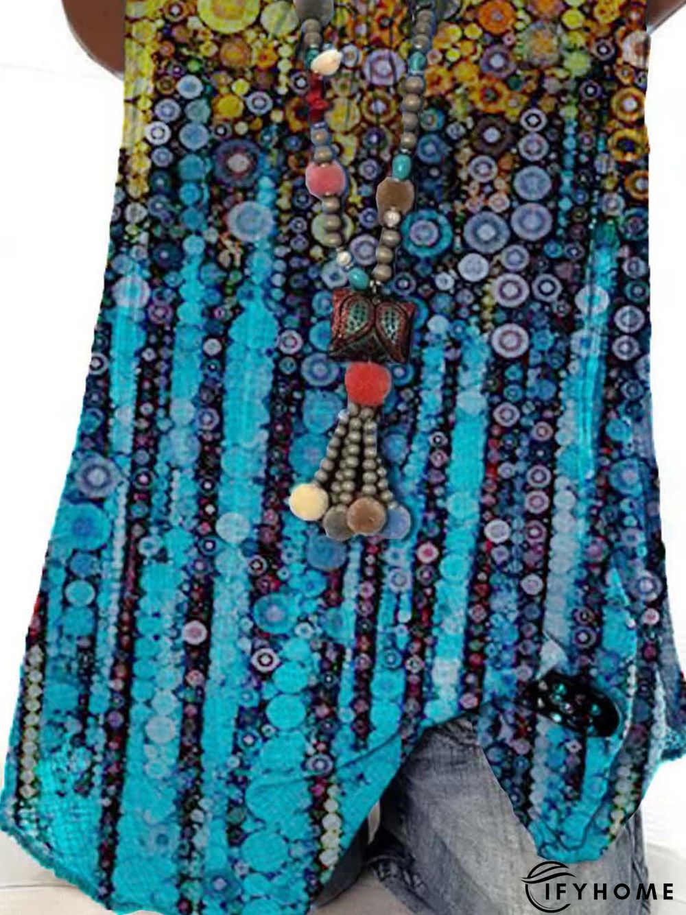 Ombre/Tie-Dye Sleeveless  Printed  Cotton-blend  Crew Neck  Casual  Summer  Blue Top | IFYHOME