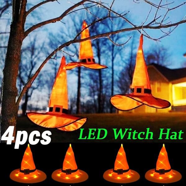 4/2/1pcs Led Light Up Witch Hat Halloween Glowing Lights Christmas Party Fancy Decor Garden Decoration Outdoor