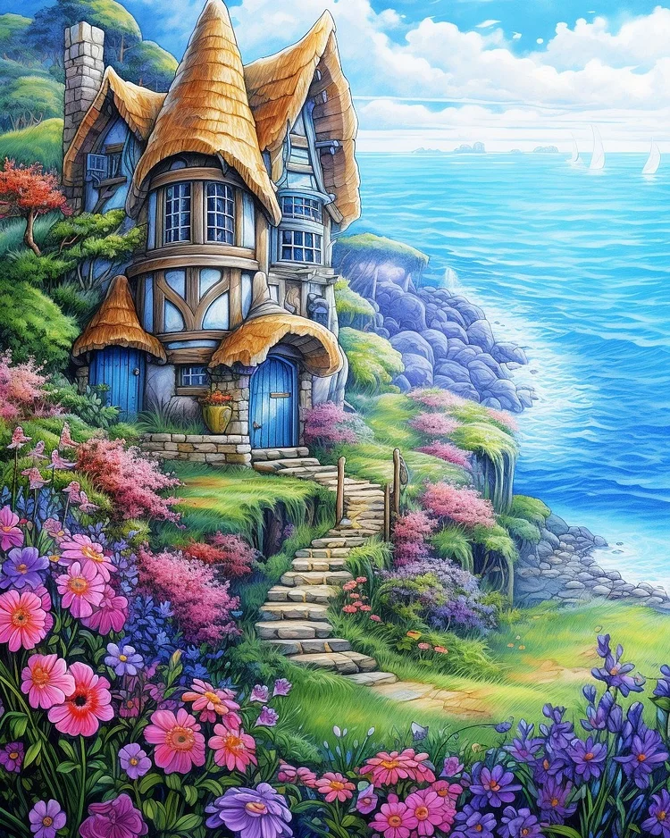 Fantasy Fairy Beach House Landscape 11CT/16CT Stamped Cross Stitch 45*55CM