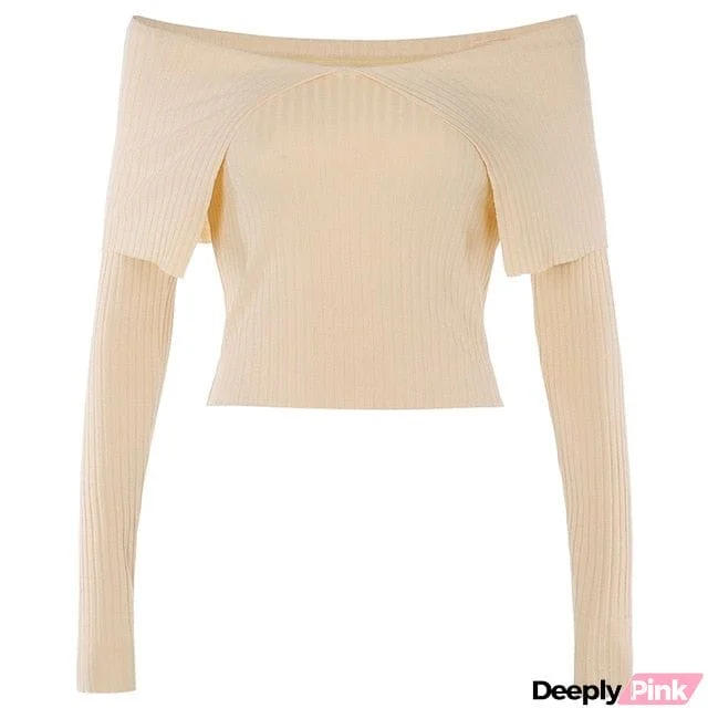 Sexy Off Shoulder Slim Necked Fashion Women'S Long Sleeve Top