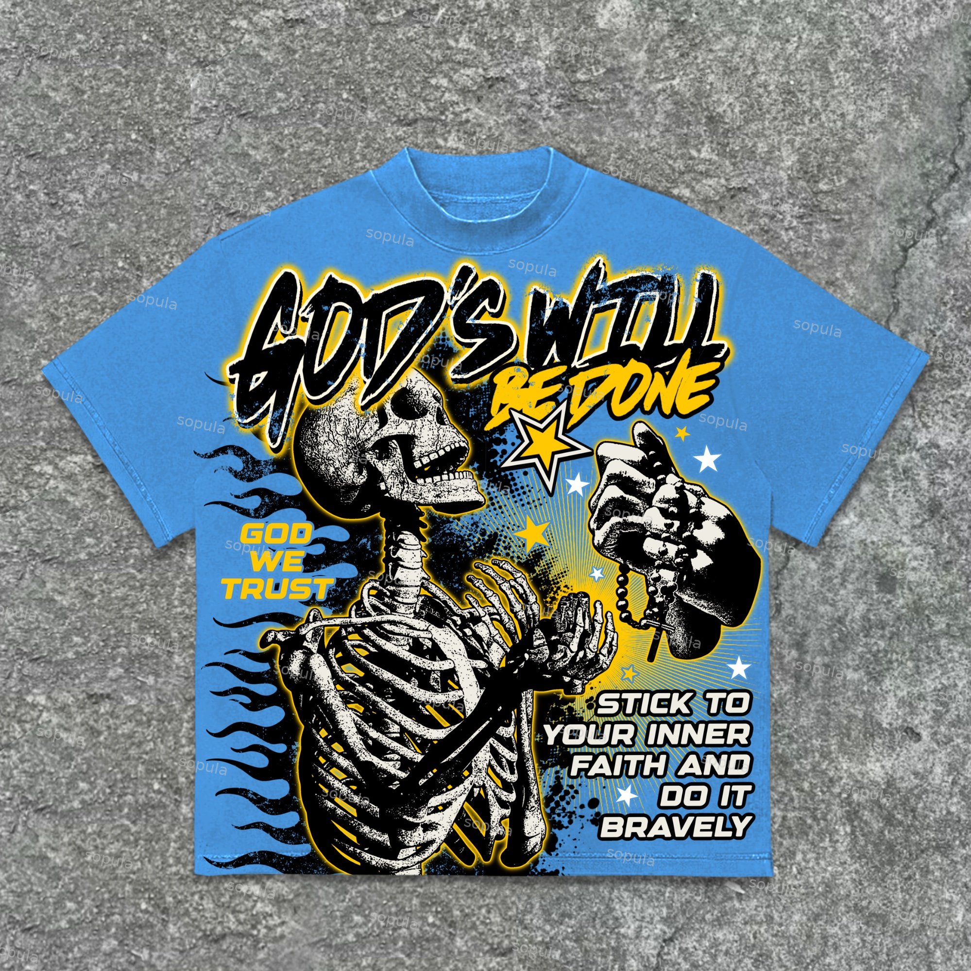 God's Will Be Done Skull Retro Graphic Cotton T-Shirt