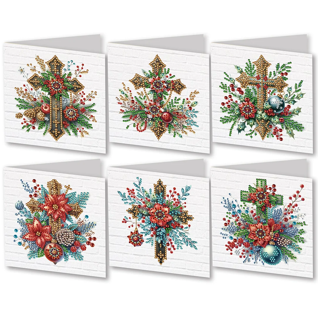 6Pcs Christmas Cross DIY Diamond Painting Card for Friends Family Gift