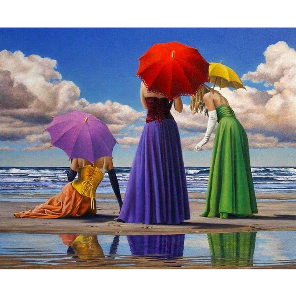 

40*30CM-Seaside Girl Pattern-Round Drill Diamond Painting, 501 Original