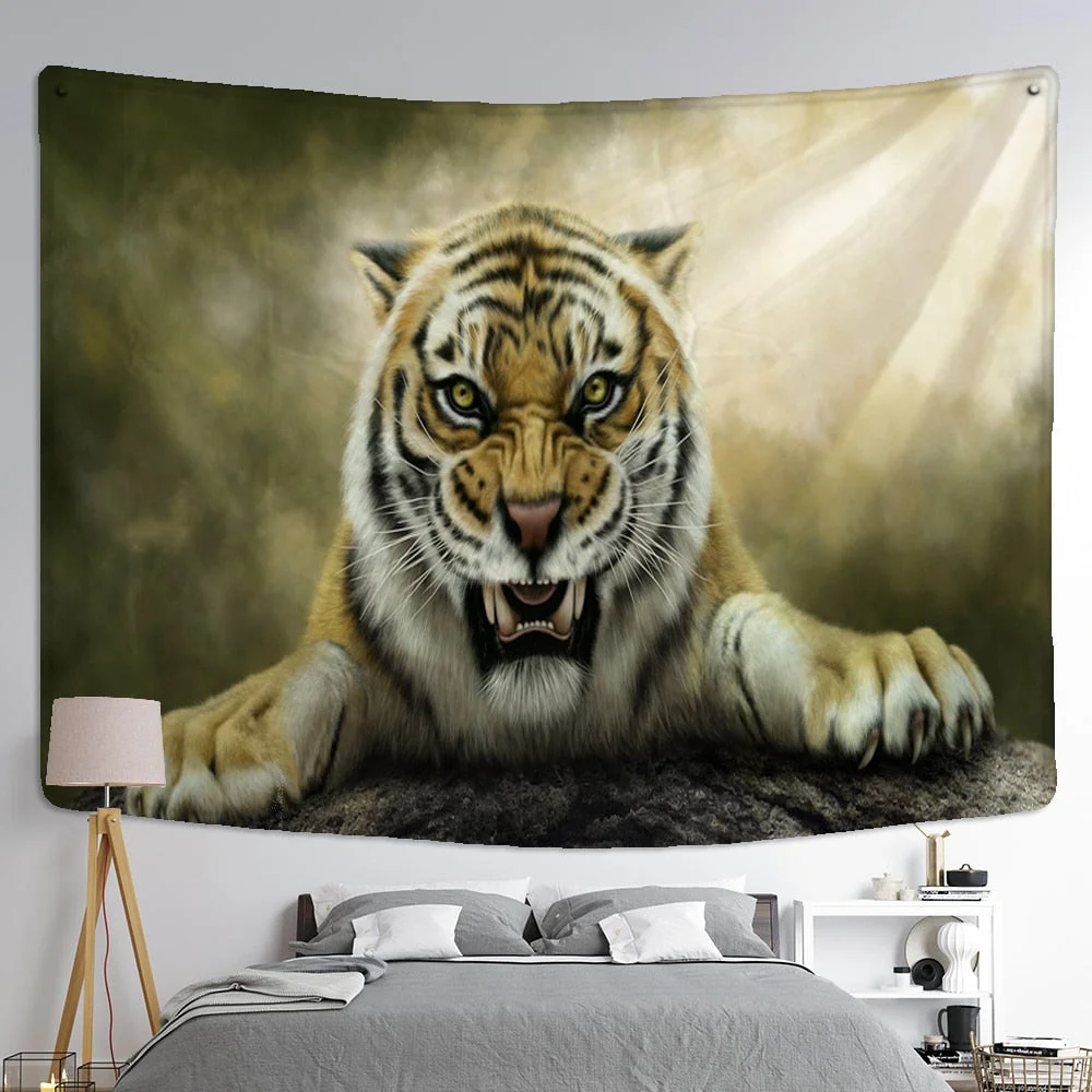 China Northeast Tiger Tapestry Wall Mounted Animal World Leopard Bohemian Hippie Living Room Home Decor