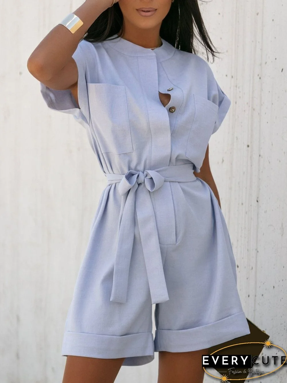 Women Cotton Linen Solid Pockets Playsuits New Single-Breasted Commuter Ladies Rompers Casual One-Piece Summer Shorts Jumpsuits