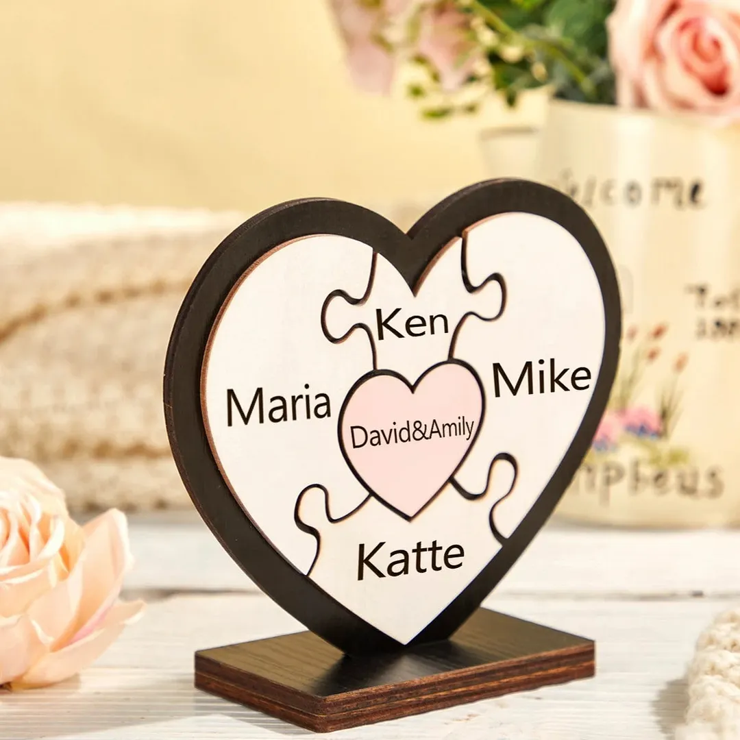 Personalized Family Heart Wooden Puzzle Frame Gift for Mom