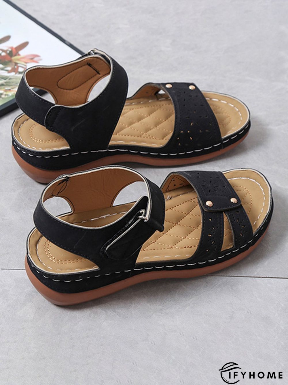 Vintage Laser Cut out Velcro Strap Sandals | IFYHOME