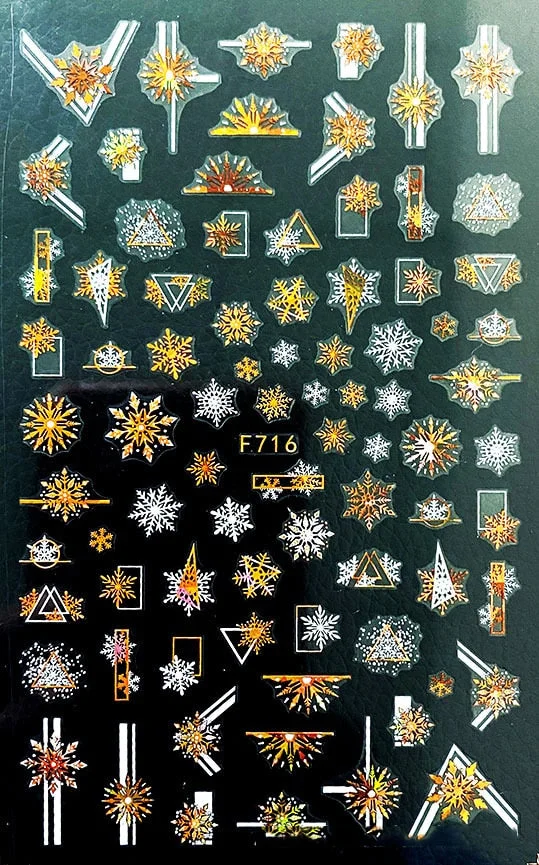 Christmas SnowflakeGold 3D Nail Stickers Sparkly iridescent Silver Xmas Tree Elk Deer Transfer Sliders Winter Nails Accessories-Nail Inspo