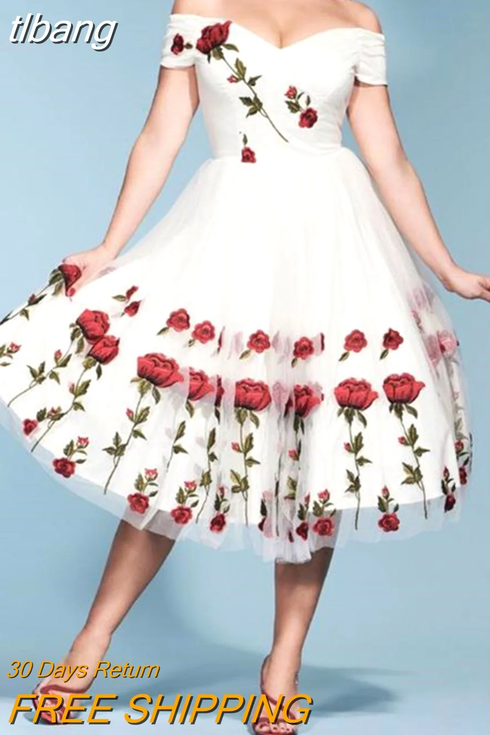 tlbang Fashion Spring and Summer New Explosive Evening Dress Embroidery Rose Lace Gauze Dress