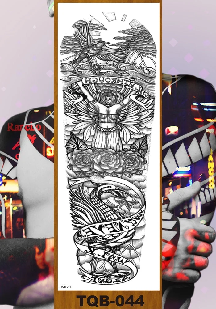 Full Flower Arm Temporary Tattoos Stickers Man Woman Girls Body Leg Fake Tatoo Buddha Bodhisattva Valkyrie Warrior Goddess DIY