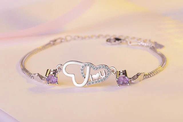 Buzzdaisy Heart Zirconia Double Layer Chain Bracelet