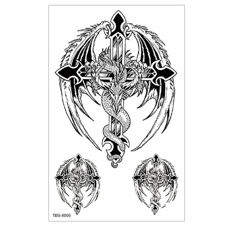 Waterproof Temporary Tattoo wolf tiger totem Fake Tatto Flash Tatoo cross angel Hand Arm middle size art Tattoos for Women men