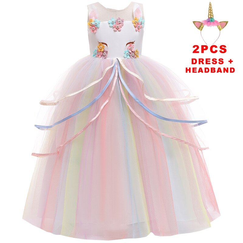 Teen Rainbow Unicorn Christmas Dress Girl Cosplay Kids Dresses For Girls Party Dress Children Easter Dress Up Costume 6 10 14 Y