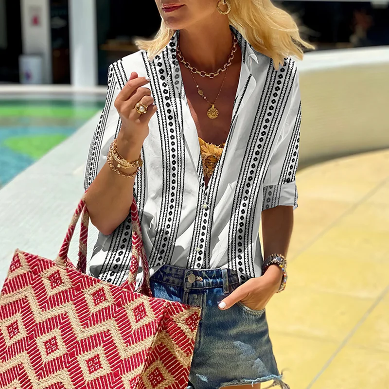 Vintage Tribal Print Long Sleeve Casual Lapel Shirt