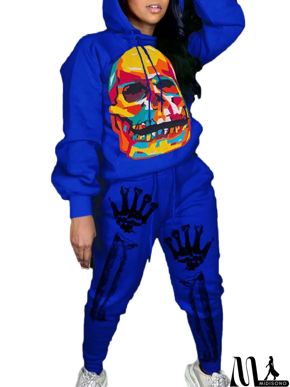 MidiSono - New Autumn Skull Halloween Thick Print Hat Long Suit