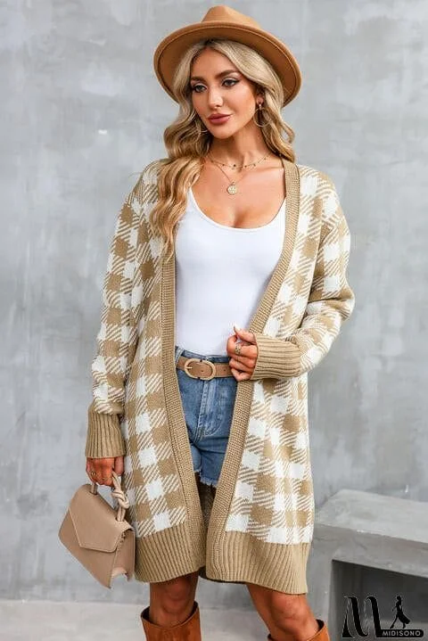 Plaid Open Front Long Sleeve Cardigan