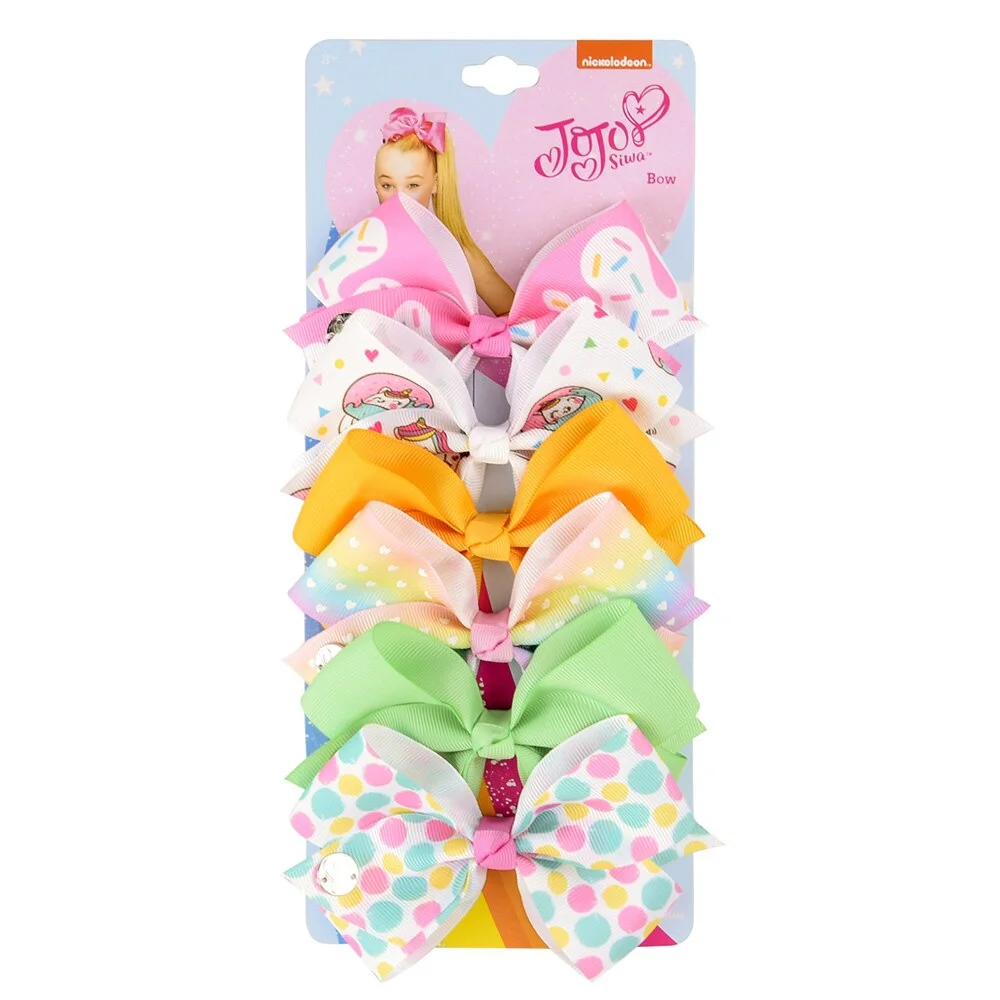 6 Pieces/Set JoJo Bows Jojo Siwa Rainbow Printed Knot Ribbon Bow For Girls Handmade Boutique Hair Clip Children Hair Accessories