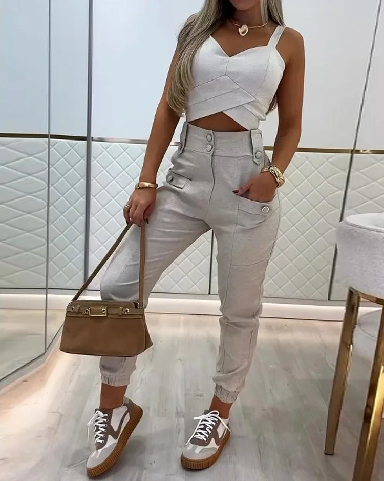 Sleeveless casual cross two-piece suit