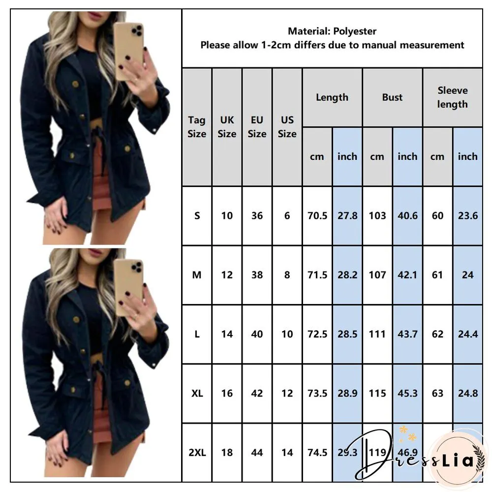 Sale Women Button Coat Office Lady Fall Jacket Slim Pocket Elegant Outwear Vintage
