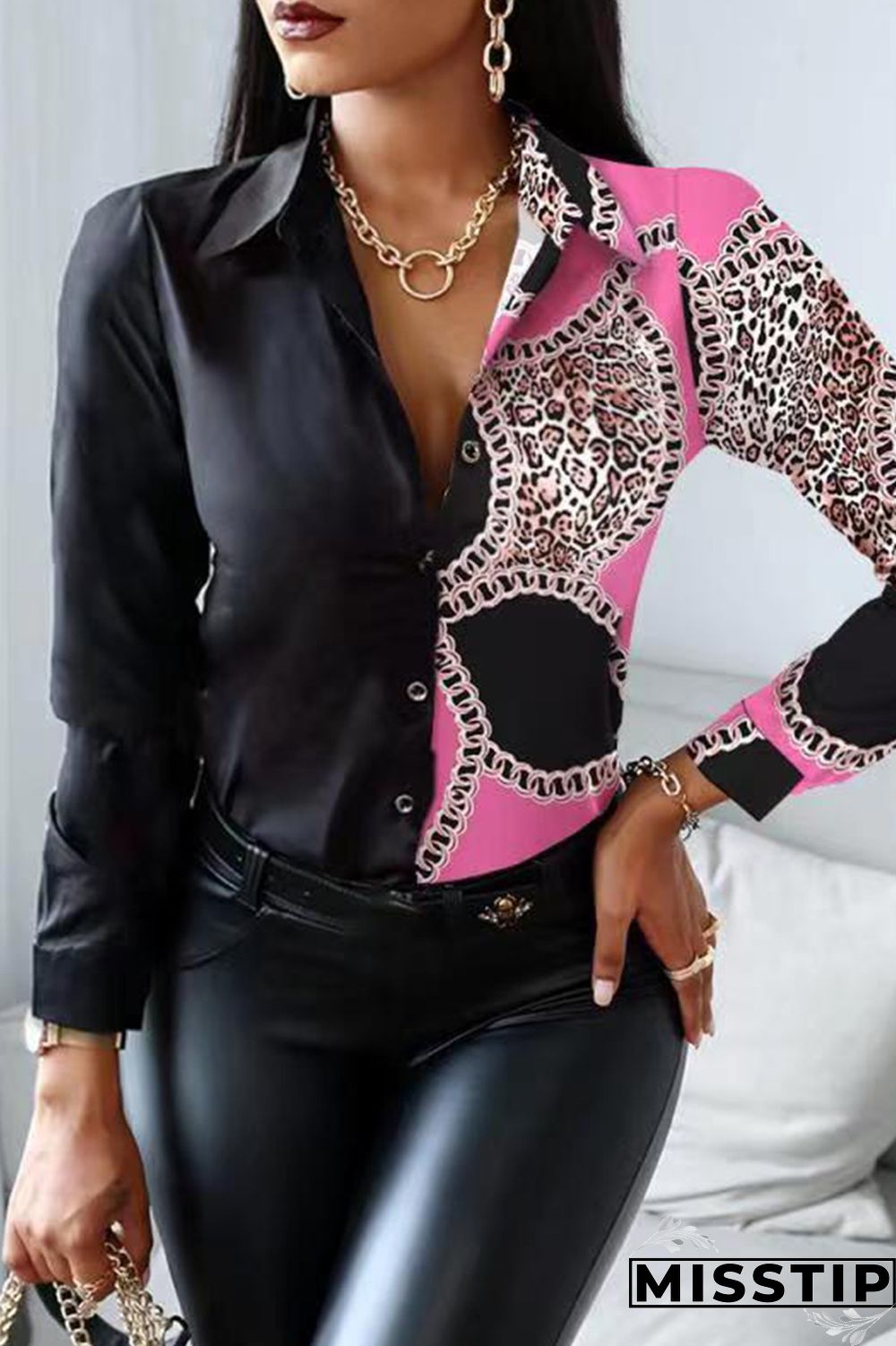 Camouflage Fashion Casual Print Patchwork Turndown Collar Tops