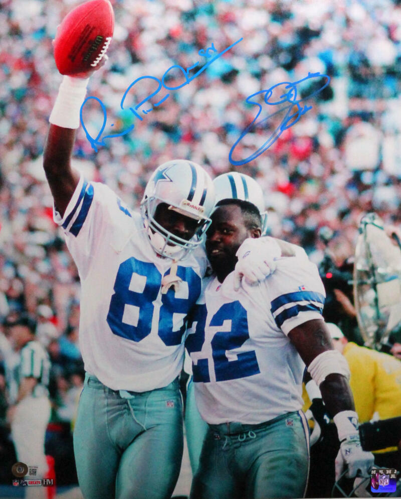 Michael Irvin/Emmitt Smith Autographed Cowboys 16x20 HM Photo Poster painting- Beckett W *Blue