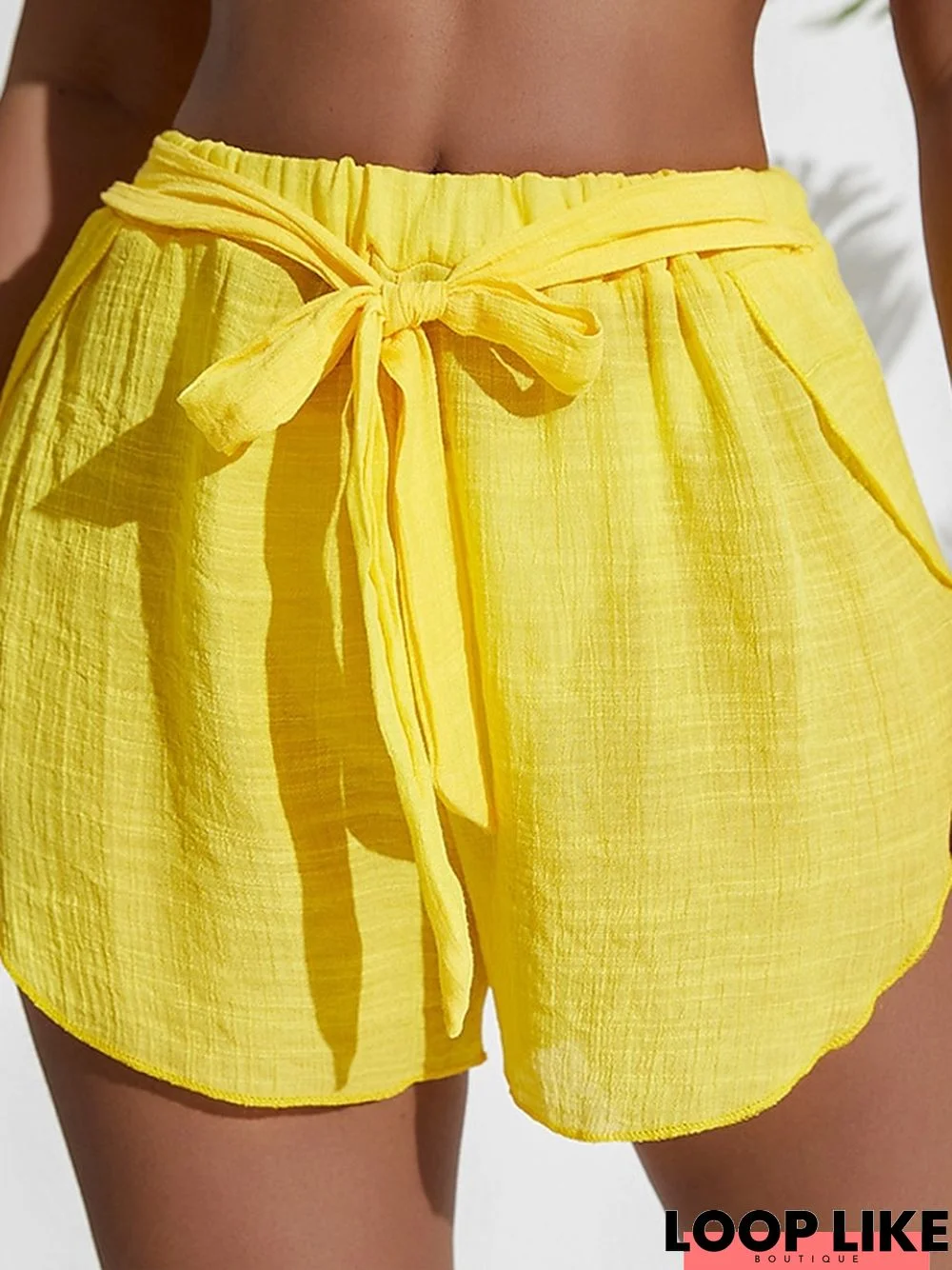 Women's Shorts Yellow Mid Waist Fashion Flowy Holiday Beach Split Micro-elastic Short Comfort Plain S M L