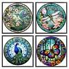 (US Only)4pcs Full Embroidery Cotton Thread 18CT Print Stained Glass Cross Stitch 20x20cm