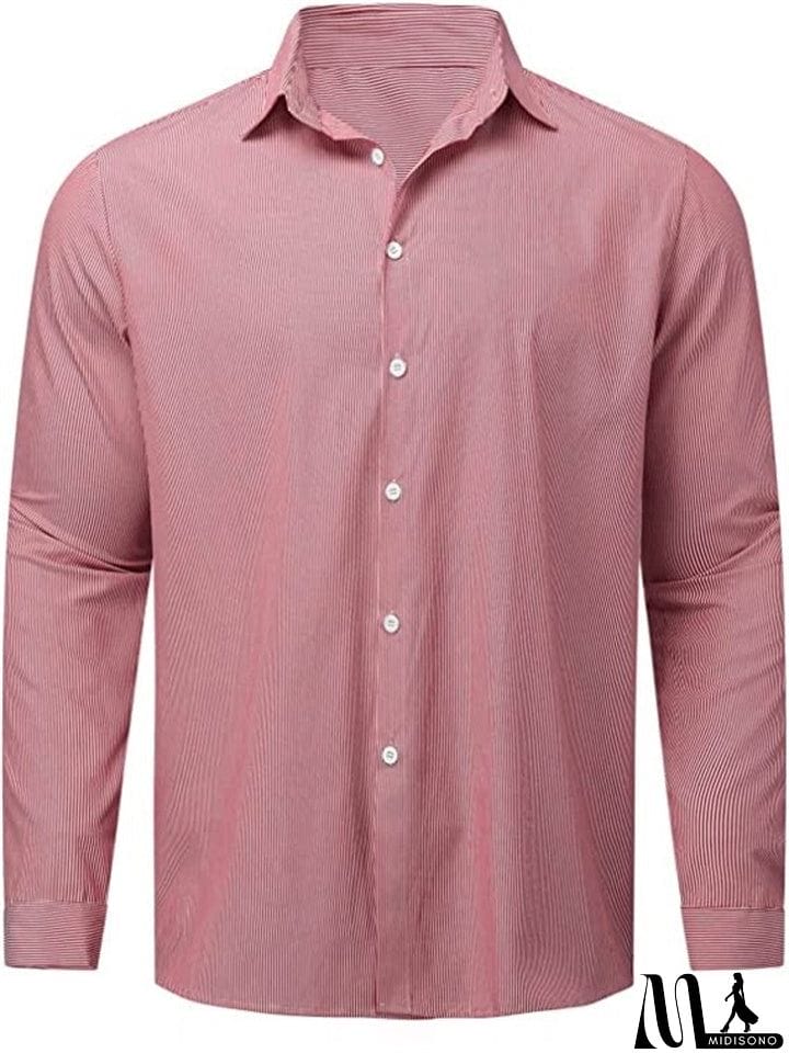 MidiSono - Men's Fashionable Thin Stripe Casual Lapel Formal Shirts