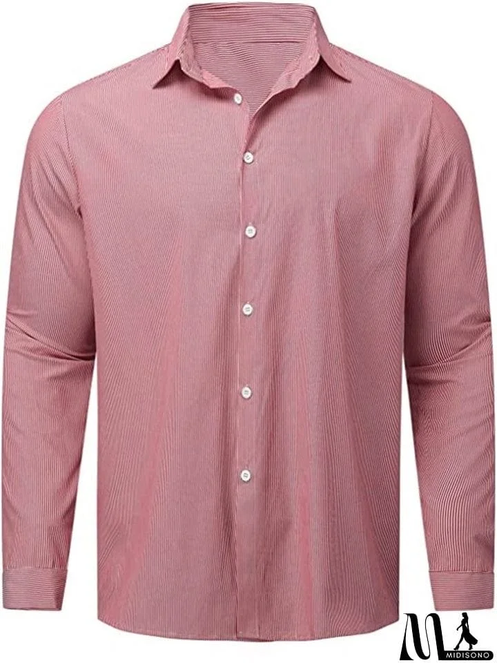 MidiSono - Men's Fashionable Thin Stripe Casual Lapel Formal Shirts