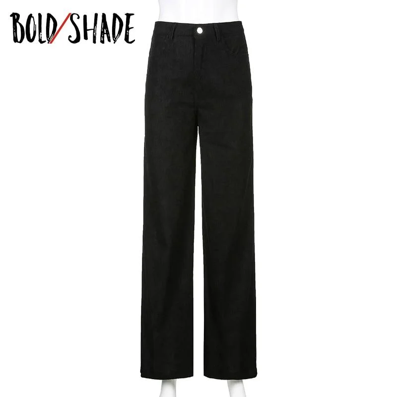Bold Shade 90s Aesthetic Corduroy Pants Unicolor Y2K Women Indie Straight Legs Trousers Autumn Grunge Fashion Baggy Pants 2021